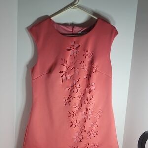 London Times Coral Floral Laser-Cut Sheath Dress